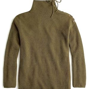 J Crew Olive green Ribbed tunic sweater with tie neck